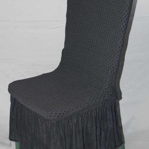 2 “CARTER” STRETCH SLIPCOVERS DINING KITCHEN CHAIR COVERS 11” RUFFLE CHARCOAL - Picture 3 of 10
